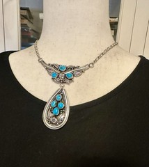 BIG CAROL FELLEY SOUTHWEST STERLING NECKLACE, 48 GRAMS, 3 1/8 x 3 INCHES PENDANT