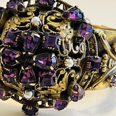 Sandor Amethyst Marquise Rhinestone & Pearls Ornate Sprung & Hinged Bracelet