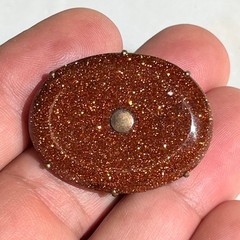 ANTIQUE VICTORIAN GOLDSTONE TABLE CUT CABOCHON BRASS BROOCH PIN ESTATE JEWELRY