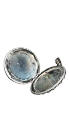 Antique Opening Locket Pendant Silver Tone Red Stone Holds Two Photos Classic 1.