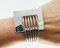 VTG Space Age Atomic MODERNIST Solid Sterling Silver Cuff Bracelet MCM 40.82g