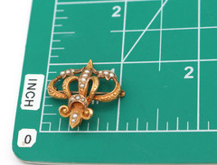 Antique 14K Gold Fleur De Lis Seed Pearl Brooch Pin & Pendant 3.1g