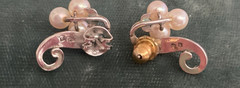 Vintage Mikimoto Sterling Silver Cultured Pearl Brooch & Earrings Set w/ Box