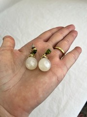 Vintage Faux Pearl Drop Earring with Green Accent