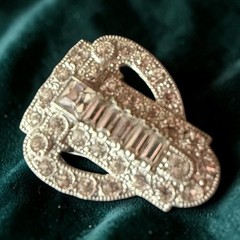 Dress Clip Art Deco Rhinestone Pot Metal Clear Crystal Vintage Fur
