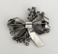 Vintage Signed Hobe Large Sterling Silver Rose Flower Ribbon Brooch