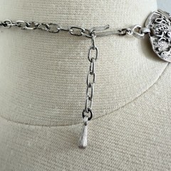 Judy Lee collar necklace vintage silver tone necklace wide panels fish design