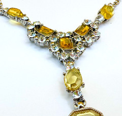 Signed VCLM Yellow & Sparkling Clear Rhinestones Choker Necklace Vintage