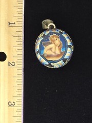 Rare Artisan Vtg Polymer Clay Cherub Angel Jingle Bell Sterling Ball Pendant
