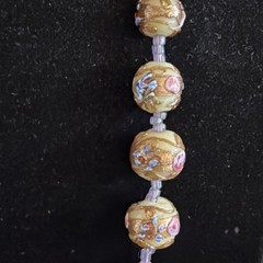 Vintage Murano Venetian Art Glass Necklace, Wedding Cake beads Ivory Gold Pink!