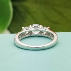 Silver Round 3-Stone Cubic Zirconia Ring-925-Sterling-5.7mm Center-3.4mm Band