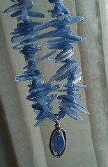 Vtg Natural Raw Blue Kyanite Stick Beaded Sterling Silver Necklace Pendant 19″