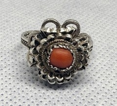 (19) ANTIQUE Historic 1870-1890s Red Coral 800 or 835 Silver size 7.5 Ring (925)