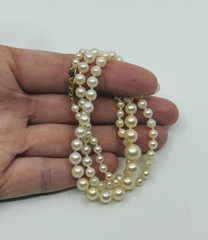14K Yellow Gold Graduated Japan Saltwater Akoya Cultured Pearl Vtg Necklace 20″