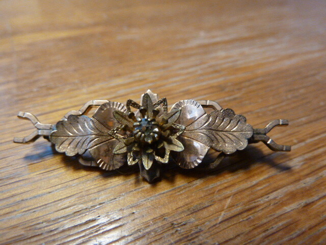 Victorian Pink Gold Toned Metal Clear Stone Brooch Pin Jewelry Easter Gift