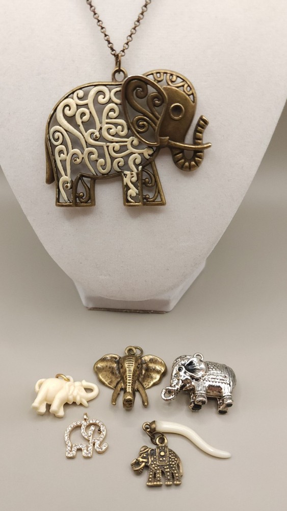 Vintage Style Elephant Charm Lot Pendant Necklace Boho Antique Bronze Silver 6pc