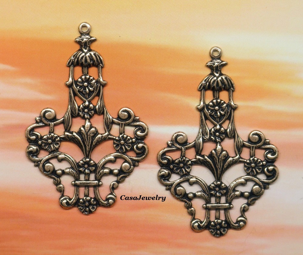 #1749 ANTIQUED GOLD DAPPED OPEN FILIGREE W/TOP HANG RING – 2 Pcs