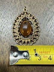 Vintage 1974 Sarah Coventry Amber Teardrop Goldtone Pendant 1.5”