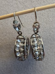Vintage JMS 10K White Gold & Marquise Rhinestone Dangle Earrings – 5.7 GM – 1950
