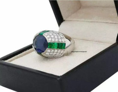 Fantastic Bezel Set Blue Sapphire With Green Emerald & Sparkling CZ Dome Ring