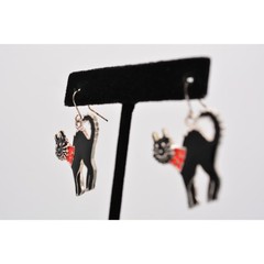 Vintage Black Cat Earrings Halloween Orange Rhinestone Crystal 1990s BinAZ