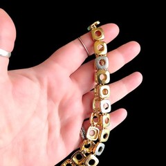 17.5in Two Tone Gold & Silver Square Link Collar Necklace
