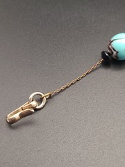 Vintage Chinese Turquoise Bead Necklace Black Spacers Gold Tone Clasp 16-18″