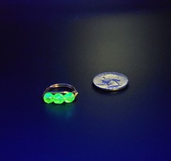 Uranium AB faceted green glass beads hand wired beautiful copper ring size 7