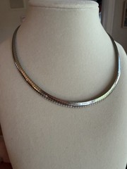 Vintage Sterling Silver Thick Omega Chain Necklace Marked Italy 925
