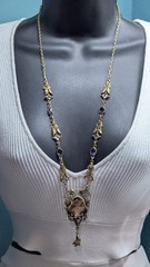 Signed GNS GEORGE STEERE Antique Art Nouveau Jewel TOPAZ GLASS Pendant Necklace