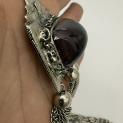 Vintage EDLEE Poured Glass Necklace Amethyst Gropoix Style Tassel Etruscan
