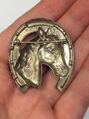 Vintage Sterling Silver Horse Horseshoe Rodeo Cowboy Brooch Pin 45mm 2”