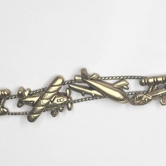 Vintage TOFA Airplane Travel Slider Charm Bracelet Gold Tone 90s