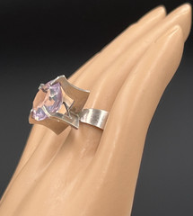 Vtg Svedboms Swedish Sterling Amethyst Ring, Modernist Sculptural, 8g, Sz 5.5