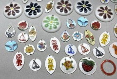 60+ Vtg. Guilloche Enamel Charm -Assorted shapes, colors ,designs-flowers more