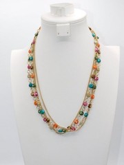 A889-VINTAGE NECKLACE~COLORFUL BEADS/GOLD TONE~46″ LONG~NO CLASP~PRETTY!