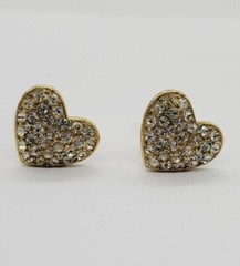 Monet Pave Crystal Heart Earring Gold tone Clip On .75 in vintage