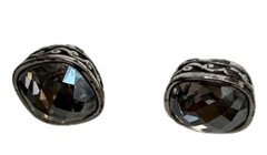 Smoky Gray Faceted Earrings/ Pierced Ears Only/ Silver Tone/ Measure .75 In