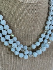 Vintage Marked Japan Necklace Acrylic Sugar Beads Frosted Blue Aurora 3 Strand
