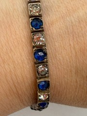 Vintage Bracelet Edwardian Blue Tennis Sterling Silver 7 Inches 1915 PJ
