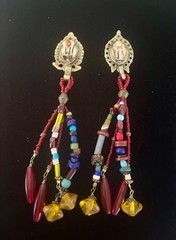 Unique Vintage 1980s 5.5” Length Hand Beaded Earrings Handmade in Africa