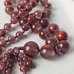 Vintage Natural Iron Included Chalcedony/ Plume Agate Bead Necklace Hand Knotted
