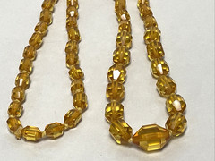 Art Deco Yellow Amber Bakelite Translucent Faceted Bead Necklace 34″ Tested 61g