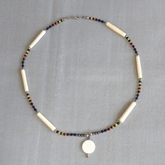 Handmade Women’s Tribal Style Necklace Beige/Multicolor 12.5 Inches