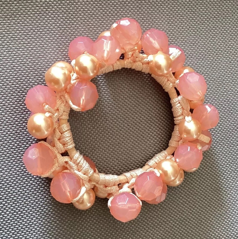 Vintage Costume Jewelry Free Size Beaded Bracelet, Pink and Gold Color