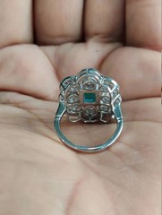 Art Deco Style Lab Created Diamond & Emerald Anniversary 14K White Gold FN Ring
