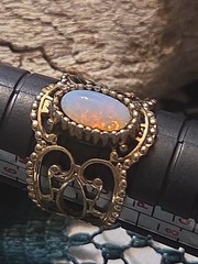 S Coventry Empress Dragon’s Breath Goldtone Faux Fire Opal Filagree Ring Sz 7.25