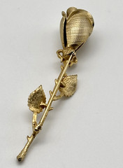 Vintage Rosebud Brooch Textured Matte Shiny Gold-Tone Metal Unbranded 3.5 Inches