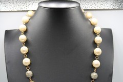 Vtg Multi Tonal Silver Gold Bead Ornate Lobster Clasp Necklace Princess Length