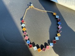 Vintage Multi-Color Rhinestone Choker Necklace | Square Cut Jewel